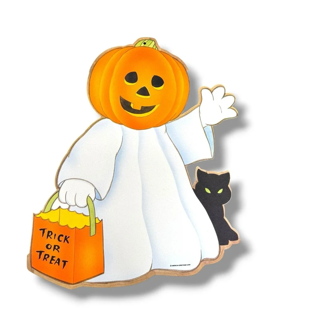 Vintage Halloween Die Cut Decorations 3 American Greetings Pumpkin Black Cat Lot